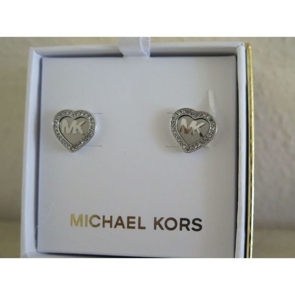 Michael Kors MKJX6260040 Silver Tone Pavé Crystals Monogram Earrings - Picture 2 of 9